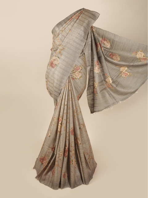 

Pothys Grey & Beige Floral Pure Silk Saree