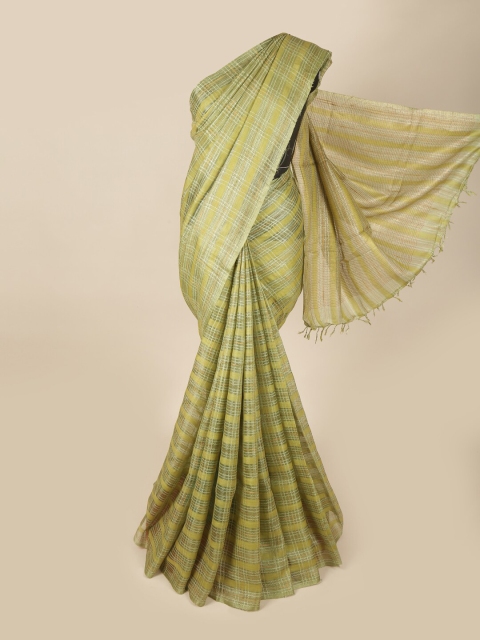 

Pothys Green & Yellow Checked Pure Silk Saree