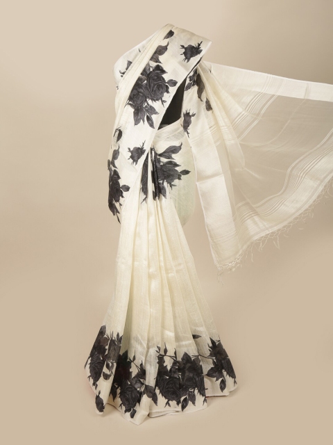 

Pothys White & Black Floral Pure Silk Saree