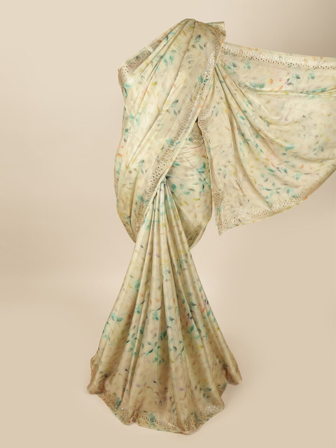 

Pothys Beige & Green Floral Beads and Stones Saree
