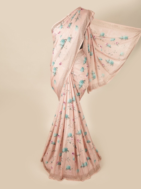 

Pothys Pink & Blue Floral Beads and Stones Saree