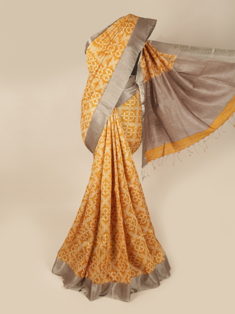 

Pothys Mustard & White Bandhani Printed Pure Silk Saree