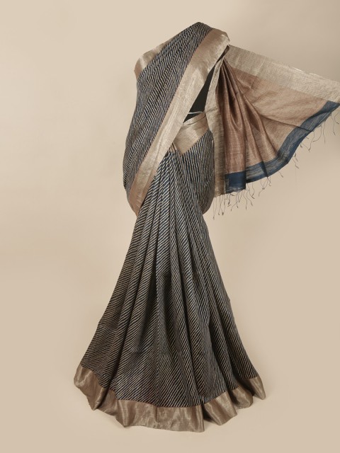 

Pothys Blue & Beige Striped Pure Silk Saree