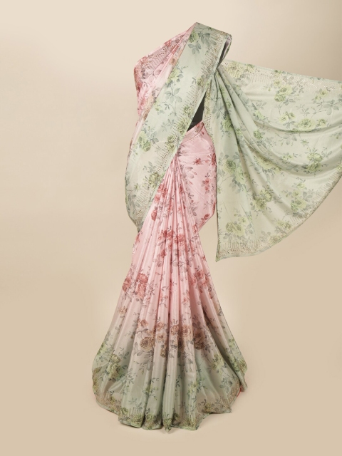 

Pothys Green & Pink Floral Beads and Stones Saree