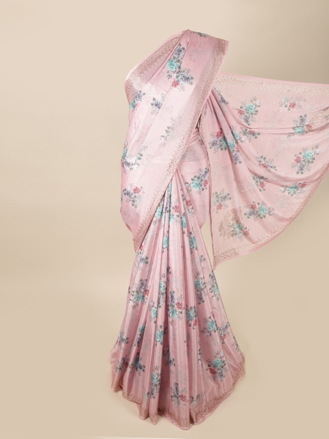 

Pothys Pink & Blue Floral Beads and Stones Saree