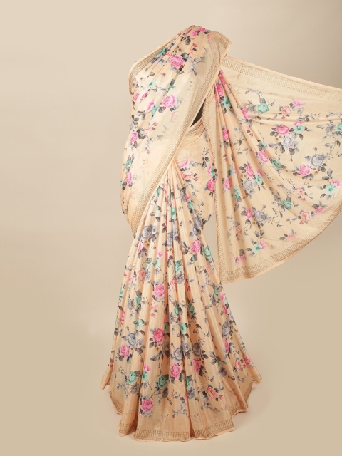 

Pothys Peach-Coloured & Pink Floral Printed Saree