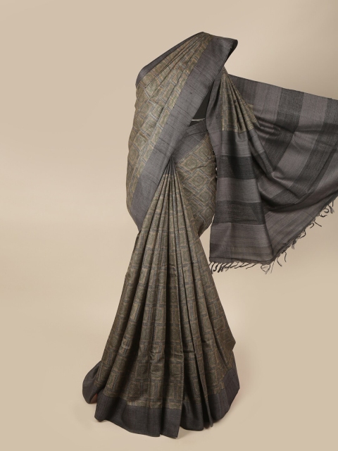 

Pothys Grey & Black Ethnic Motifs Pure Silk Saree