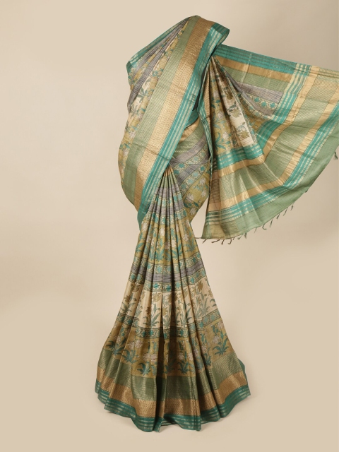 

Pothys Green Ethnic Motifs Printed Tusser Silk Saree