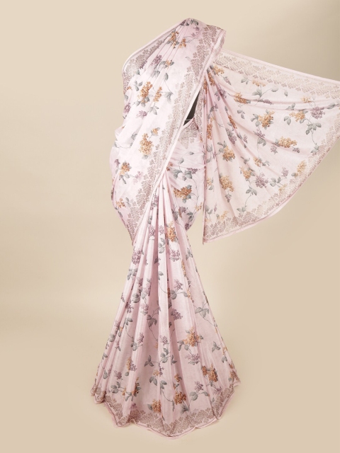 

Pothys Pink & Grey Floral Beads and Stones Saree