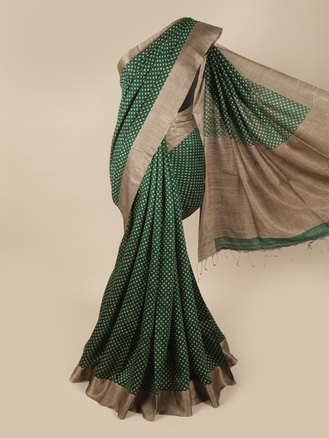 

Pothys Green & Tan Bandhani Printed Zari Pure Silk Saree