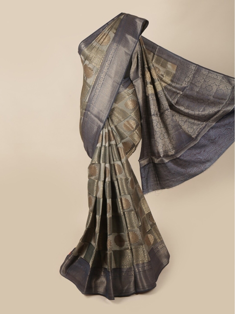

Pothys Grey & Navy Blue Ethnic Motifs Zari Pure Silk Saree