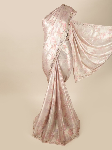 

Pothys Pink Floral Printed Poly Georgette Saree