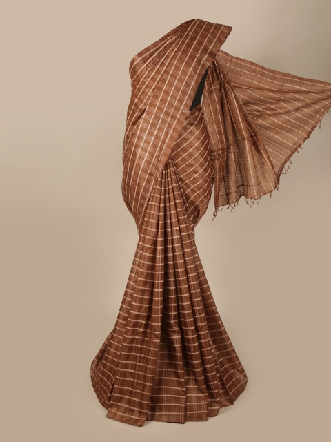 

Pothys Brown & Tan Checked Pure Silk Saree