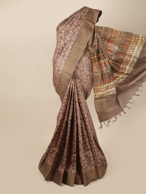 

Pothys Grey & Beige Printed Zari Pure Silk Saree