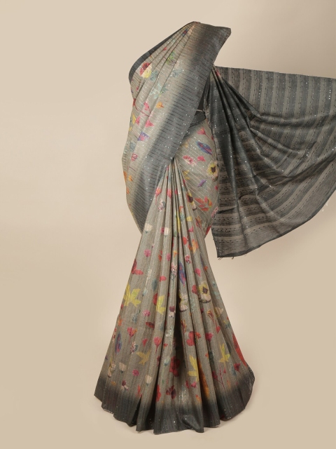 

Pothys Grey & Pink Floral Pure Silk Saree