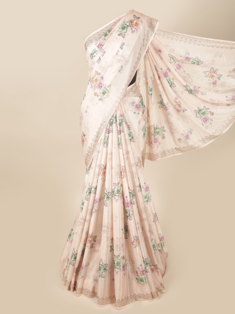 

Pothys Peach-Coloured & Pink Floral Beads and Stones Saree