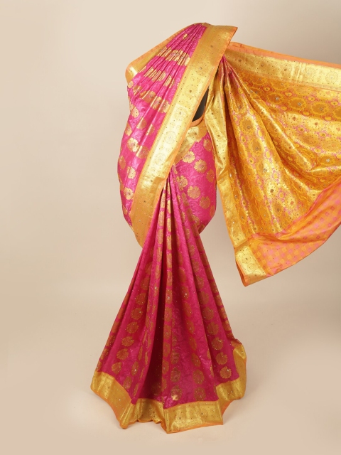 

Pothys Pink & Yellow Woven Design Zari Art Silk Saree