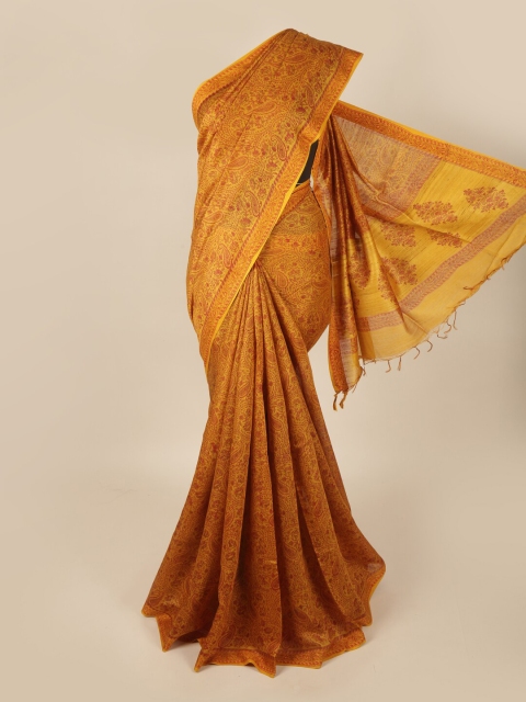 

Pothys Mustard & Red Paisley Art Silk Banarasi Saree