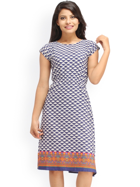 

Cottinfab Women Blue Printed A-line Dress