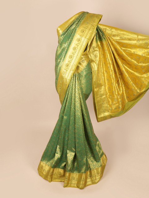 

Pothys Green & Yellow Ethnic Motifs Beads and Stones Art Silk Saree