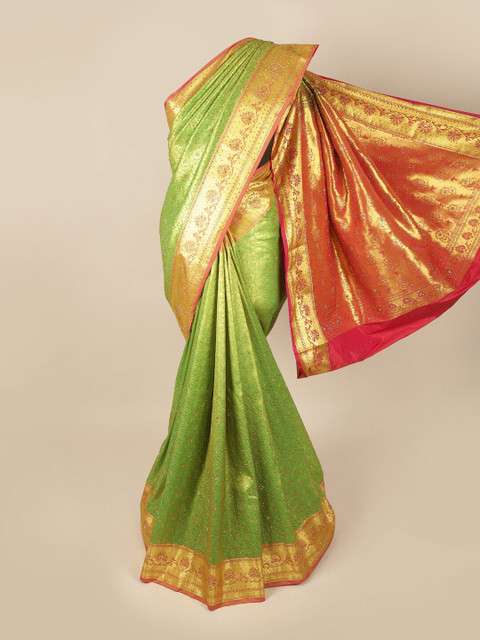 

Pothys Green & Red Ethnic Motifs Art Silk Saree