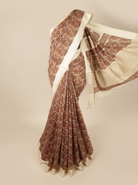 

Pothys Cream-Coloured & Brown Ethnic Motifs Art Silk Banarasi Saree