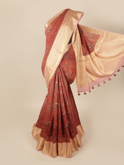 

Pothys Pink & Green Ethnic Motifs Zari Art Silk Banarasi Saree