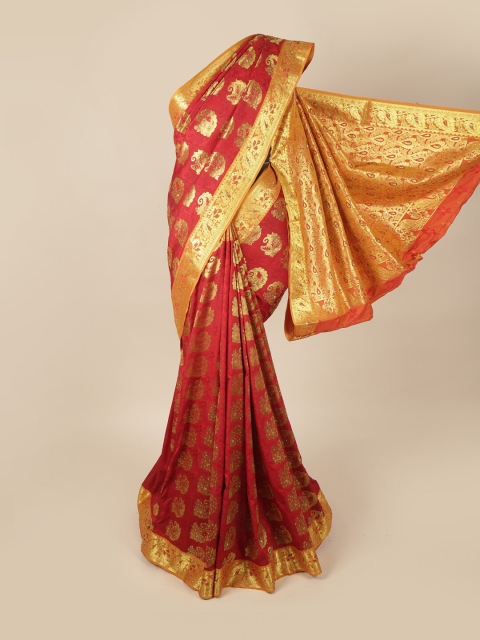 

Pothys Maroon & Gold-Toned Woven Design Art Silk Saree