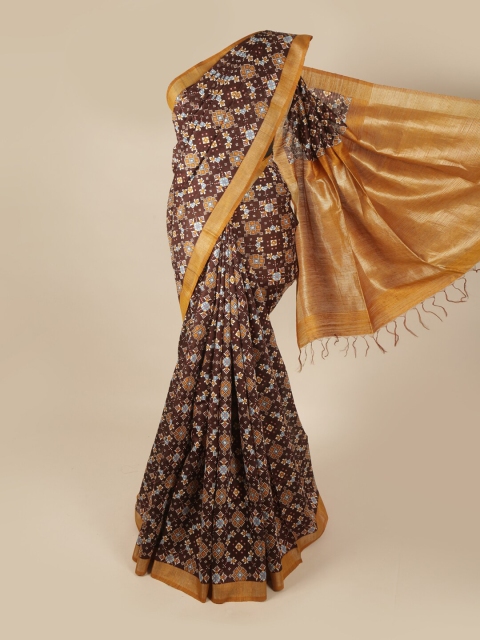 

Pothys Brown & Mustard Zari Art Silk Banarasi Saree