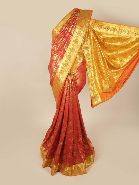 

Pothys Red & Gold-Toned Woven Design Art Silk Saree