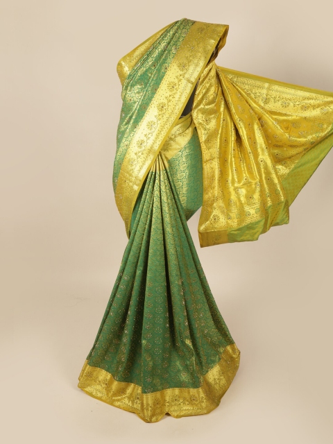 

Pothys Green & Yellow Woven Design Beads and Stones Art Silk Saree