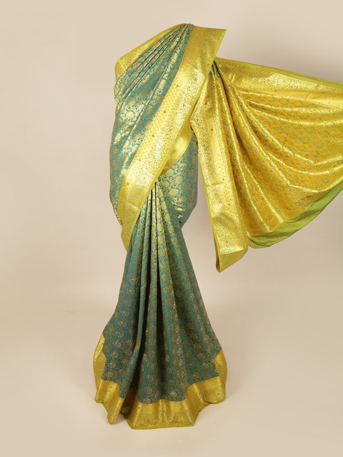 

Pothys Blue & Gold-Toned Ethnic Motifs Art Silk Saree