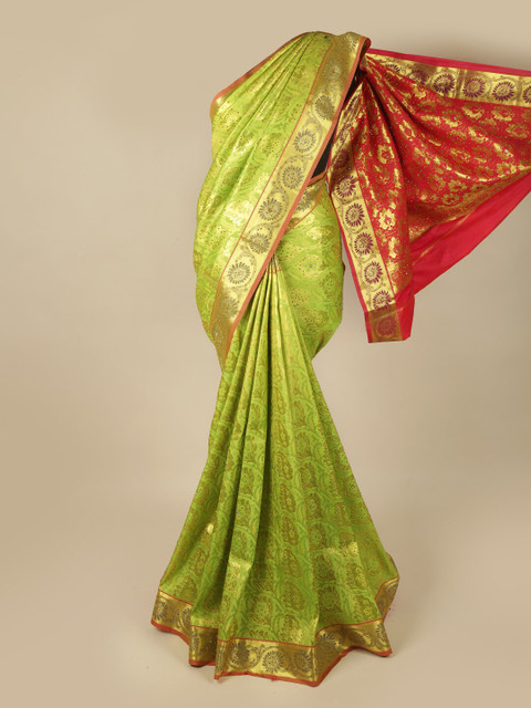 

Pothys Green & Red Ethnic Motifs Art Silk Saree
