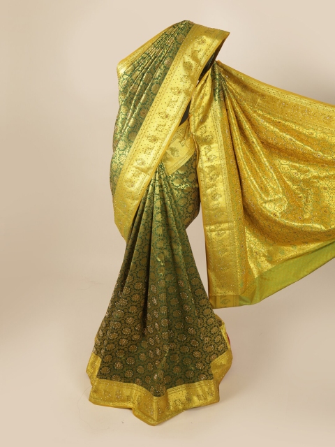 

Pothys Green & Gold-Toned Woven Design Art Silk Saree