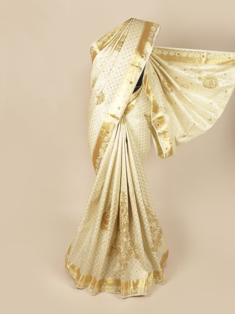 

Pothys White & Gold-Toned Ethnic Motifs Zari Art Silk Saree