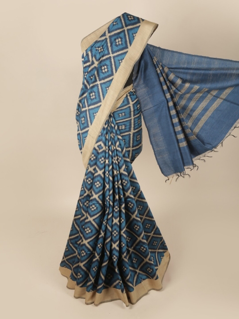 

Pothys Blue Printed Art Silk Banarasi Saree