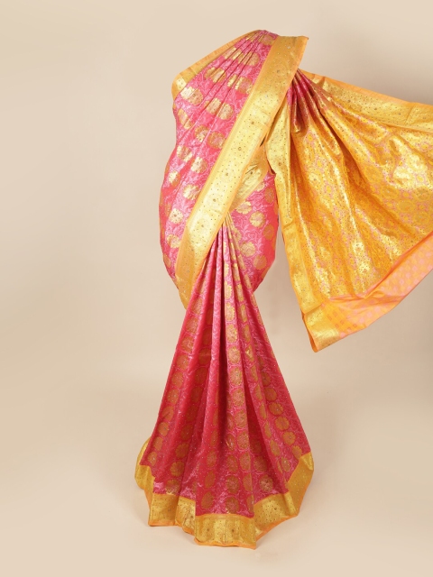 

Pothys Pink & Gold-Toned Woven Design Art Silk Saree