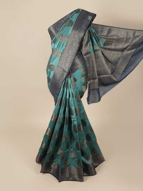 

Pothys Blue & Silver-Toned Ethnic Motifs Zari Art Silk Banarasi Saree