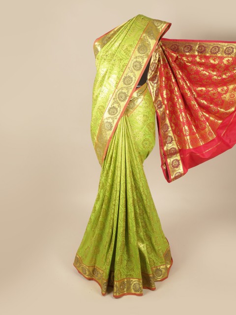 

Pothys Green & Red Ethnic Motifs Zari Art Silk Saree