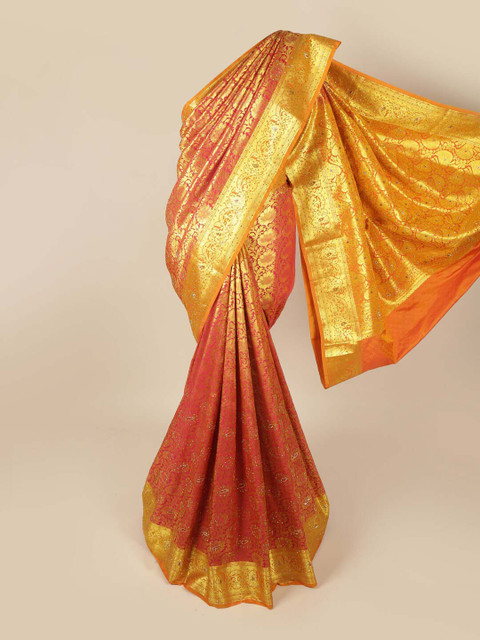 

Pothys Pink & Orange Woven Design Beads and Stones Art Silk Saree