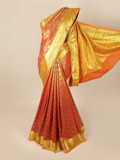 

Pothys Red & Yellow Woven Design Beads and Stones Art Silk Saree