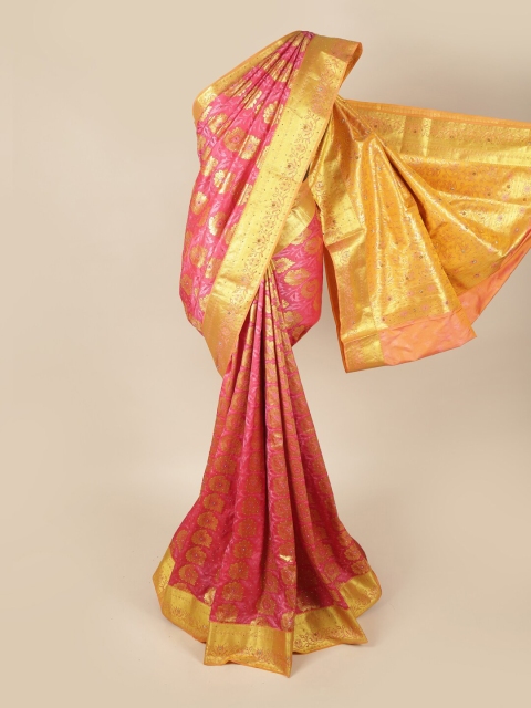 

Pothys Pink & Gold-Coloured Ethnic Motifs Beads and Stones Art Silk Saree