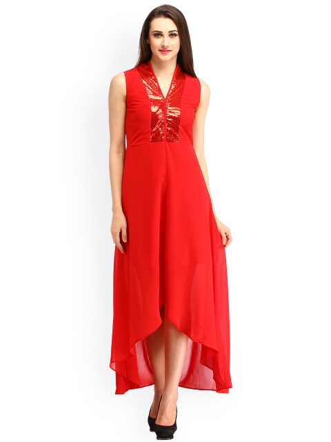 

Cottinfab Women Red Sequinned Maxi Dress