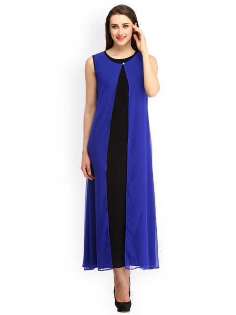 

Cottinfab Women Blue & Black Solid Georgette Maxi Dress