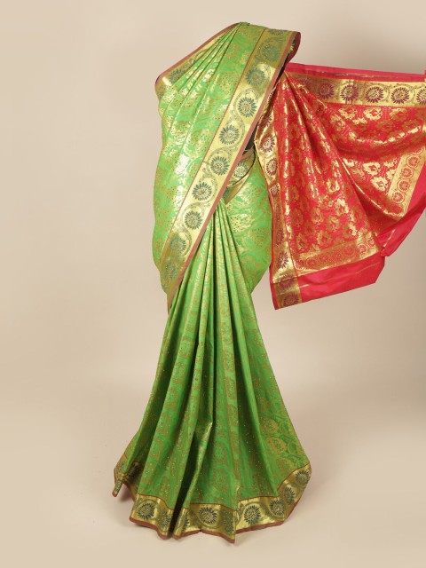 

Pothys Green & Red Woven Design Beads and Stones Art Silk Saree