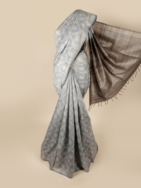 

Pothys Grey & White Ethnic Motifs Printed Zari Art Silk Banarasi Saree
