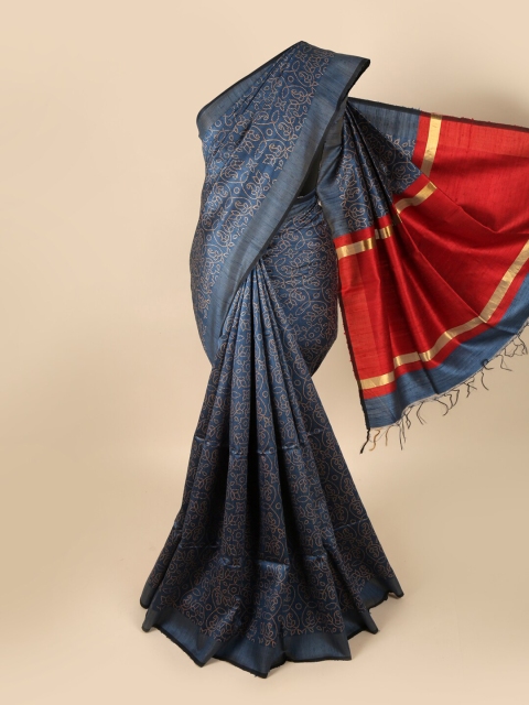 

Pothys Blue & Red Bandhani Art Silk Banarasi Saree