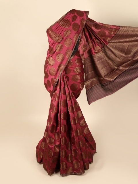 

Pothys Pink & Bronze Ethnic Motifs Art Silk Banarasi Saree