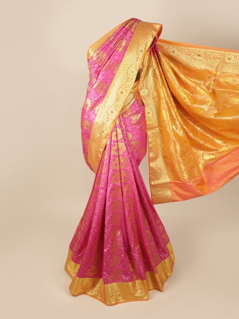 

Pothys Pink & Gold-Toned Woven Design Art Silk Saree