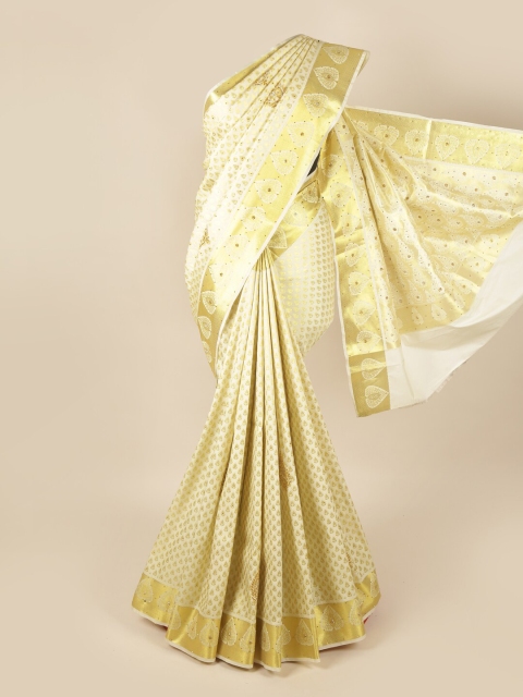 

Pothys Off White & Gold-Toned Ethnic Motifs Zari Art Silk Saree